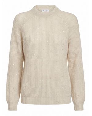 Brunello Cucinelli Diamond Yarn English Rib Sweater - White