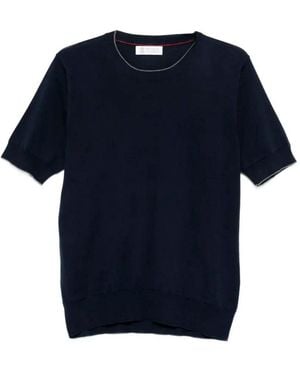 Brunello Cucinelli Cotton Lightweight Knit T-Shirt With Contrast Details - Blue