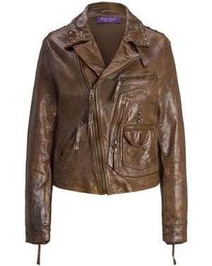 Ralph Lauren Andrea Distressed Leather Jacket - Brown