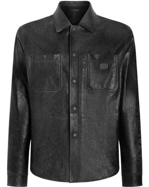 Dolce & Gabbana Leather Shirt With Logo And Tag - Black