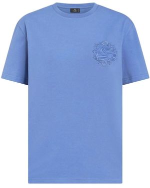 Etro Pegaso-Embroidered Cotton T-Shirt - Blue