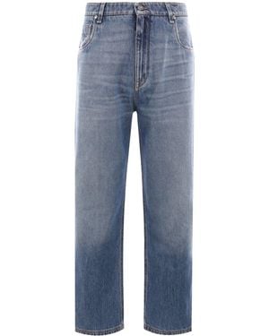 Fendi Signature Plaque Straight Leg Jeans - Blue