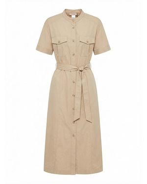 Twinset Short Sleeve Midi Chemisier Dress With Belt - Natural
