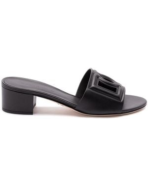 Dolce & Gabbana Calfskin Sliders With 'Dg' Logo - White
