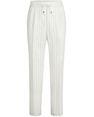 Brunello Cucinelli Stripe Linen Trousers With Drawstring And Double Pleats - White