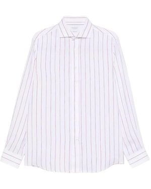 Brunello Cucinelli Stripe Linen Easy Fit Shirt With Spread Collar - White