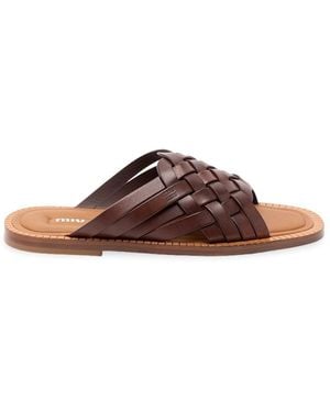 Miu Miu Wwoven Leather Sandals - Brown