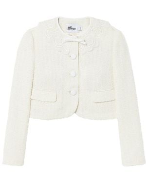 Self-Portrait Boucle Lace Collar Jacket - White