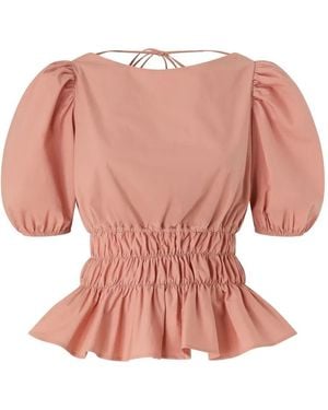 Pinko Cropped Top With Ruffles And Open Back - Pink