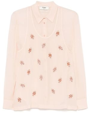 Fendi Double Layer Shirt With Embroidered Top - Pink
