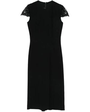 Ermanno Scervino Fitted Midi Dress With Lace Cap Sleeves - Black
