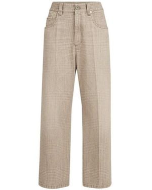 Brunello Cucinelli Prince Of Wales Denim Contemporary Square Pants With Monili - Natural