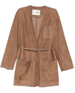 Manzoni 24 Suede Jacket With Leather Belt - Brown