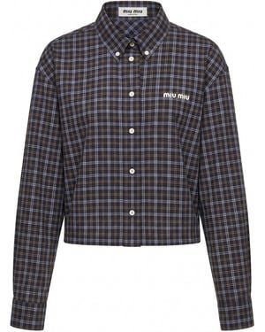 Miu Miu Tartan Print Shirt - Grey