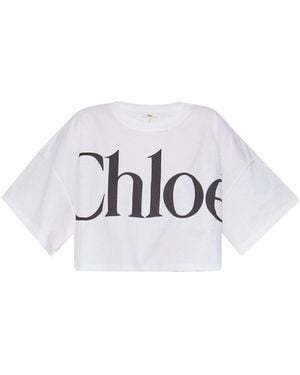 Chloé Cropped Boxy Logo T-Shirt - White