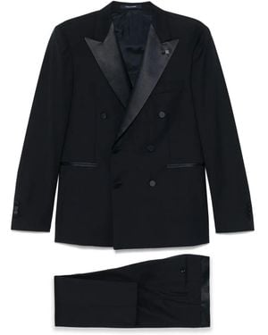 Tagliatore Double-Breasted Suit With Satin Peak Lapel - Black