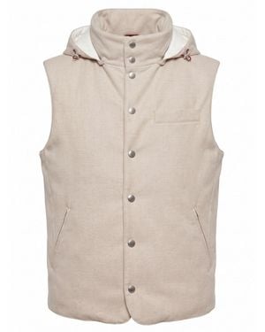 Brunello Cucinelli Hooded Wool Flannel Down Vest - Natural