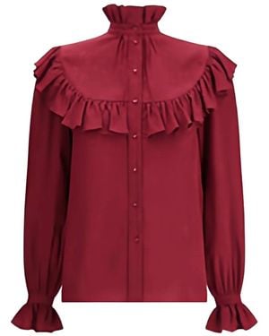 Saint Laurent Silk Blouse With Ruffles - Red