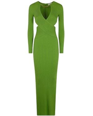 Elisabetta Franchi Cut-Out V-Neck Maxi Dress - Green