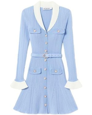 Self-Portrait Knit Mini Dress - Blue