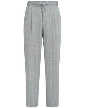 Brunello Cucinelli Trousers With Drawstring And Double Pleats - Grey