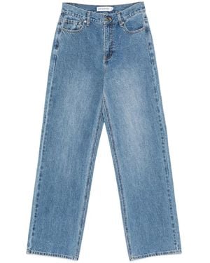 Self-Portrait Rhinestone Denim Straight Leg Jeans - Blue