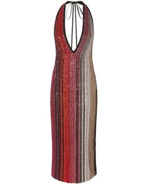 Missoni Striped Partialized Midi Dress With Sequins And V-Neck - Red