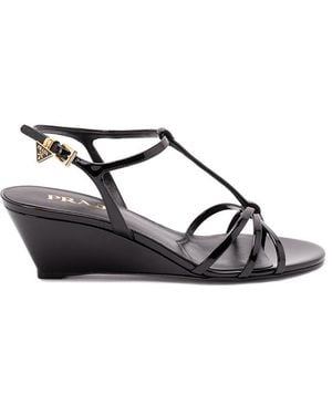 Prada Patent Leather Wedge Sandals - White