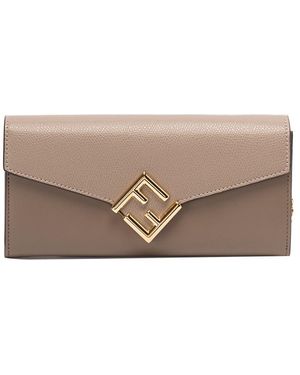 Fendi `ff Diamonds` Leather Continental Wallet With Chain - Grey