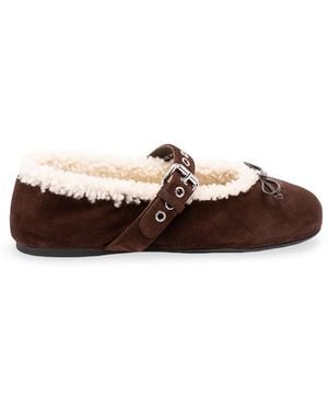 Miu Miu Suede And Shearling Ballerinas - White