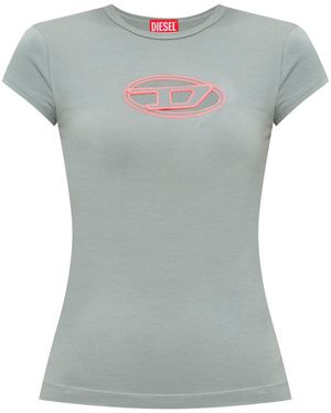 DIESEL `T-Angie` T-Shirt With `Oval-D` Laser-Cut - Grey