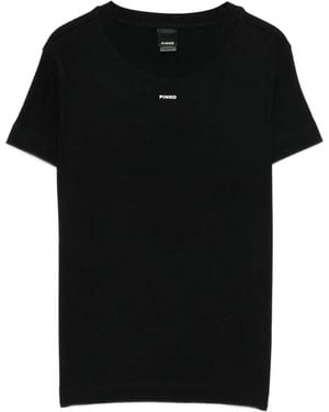 Pinko Cotton Crew-Neck 'Basico' T-Shirt With Logo - Black