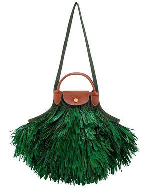 Longchamp `Le Pliage Filet Raphia` Large Mesh Bag - Green