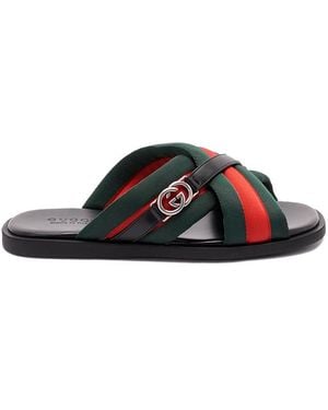 Gucci Criss-Cross Sandals With 'Web' - Black