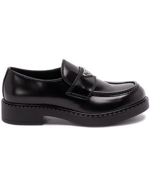 Prada Chocolate Brushed Leather Loafers - Black