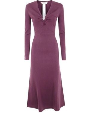 Twinset Long V Neck Dress - Purple