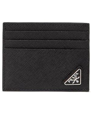 Prada Triangle-Plaque Leather Card Holder - Black