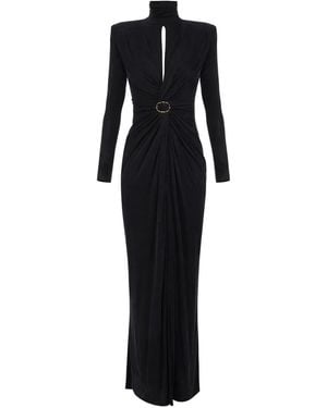 Elisabetta Franchi Draped High-Neck Maxi Dress - Black