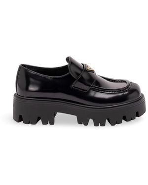 Prada Brushed Leather Loafers - Black