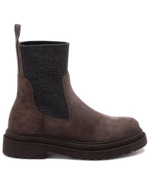 Brunello Cucinelli Sued And Knit Boots - Black