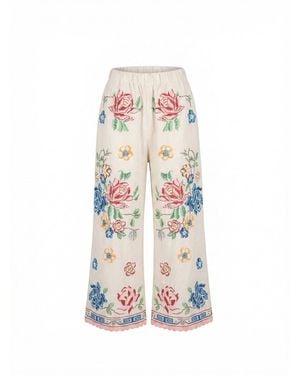 ORSINA Flower Design Long Trousers - White