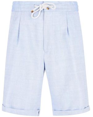 Brunello Cucinelli Drawstring Pleated Shorts - Blue