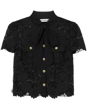Self-Portrait Lace Tie Neck Top - Black
