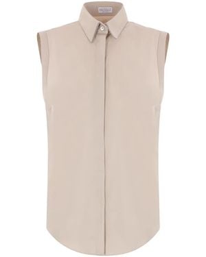 Brunello Cucinelli Stretch Poplin Shirt - Natural