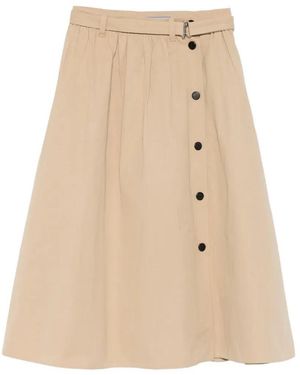 Prada Button-Detail Belted Cotton Midi Skirt - Natural