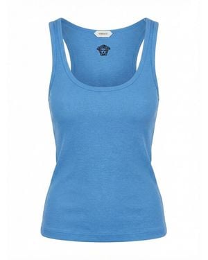 Versace Tank Top Rib With Medusa Embroidery - Blue