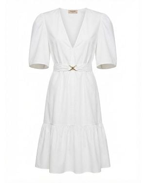 Twinset Mini Dress With Ruffle And Detachable Belt - White