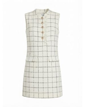 Self-Portrait Check Boucle Lace Trim Mini Dress - White
