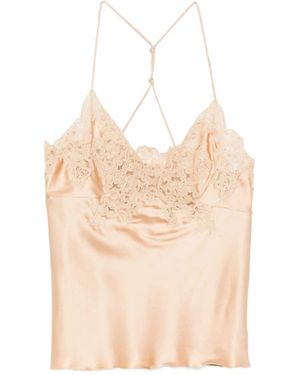 Ermanno Scervino Lace-Trimmed Silk Top - Natural
