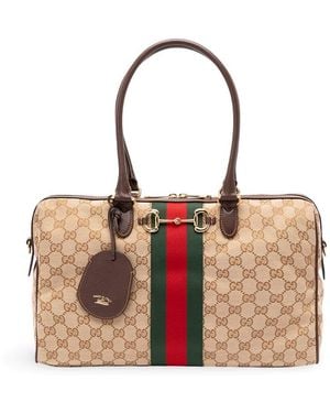 Gucci Horsebit Web'Boston Bag - White